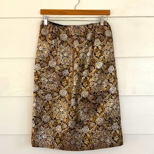 Vintage 60's Gold & Black Floral Jacquard Skirt